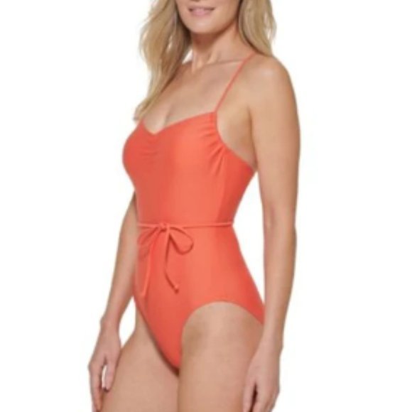 Tommy Hilfiger Crisscross-Back Tie-Belt One-Piece Swimsuit Emberglow Orange 12 - Picture 4 of 14
